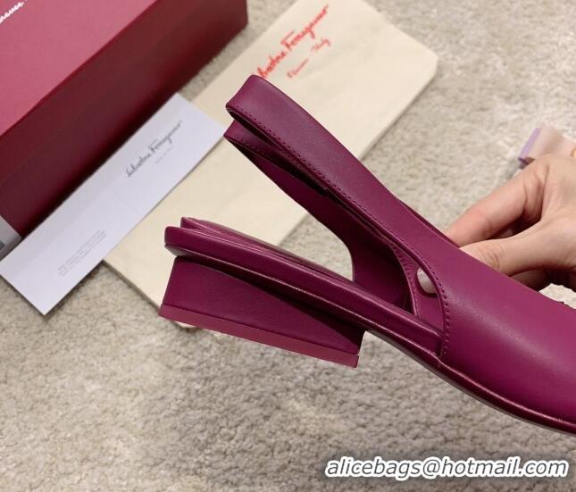 Pretty Style Salvatore Ferragamo Viva Lambskin Bow Slingback 051223 Fuchsia Red 2021