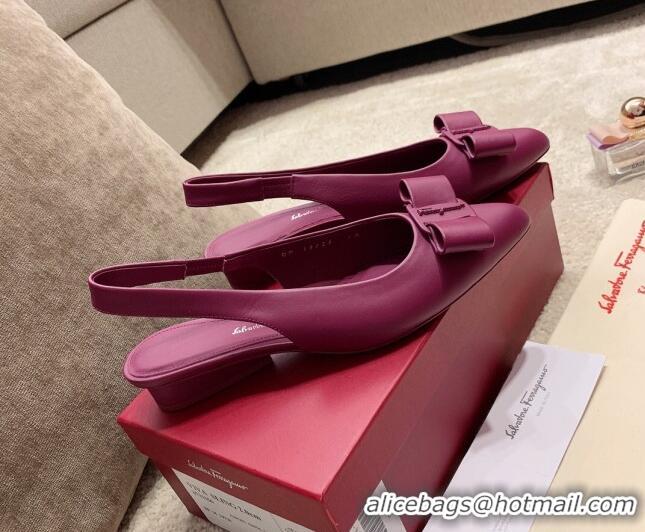 Pretty Style Salvatore Ferragamo Viva Lambskin Bow Slingback 051223 Fuchsia Red 2021