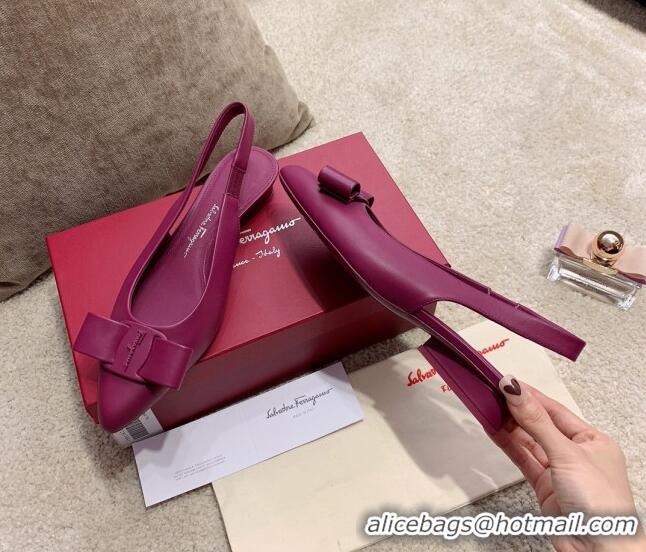 Pretty Style Salvatore Ferragamo Viva Lambskin Bow Slingback 051223 Fuchsia Red 2021