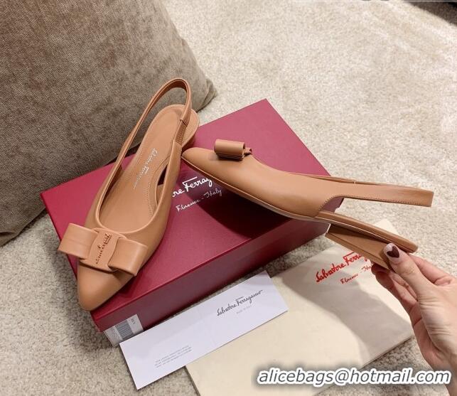 Luxury Cheap Salvatore Ferragamo Viva Lambskin Bow Slingback 051223 Beige 2021