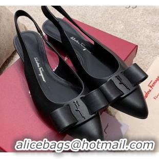 Top Grade Salvatore Ferragamo Viva Lambskin Bow Slingback 051223 Black 2021