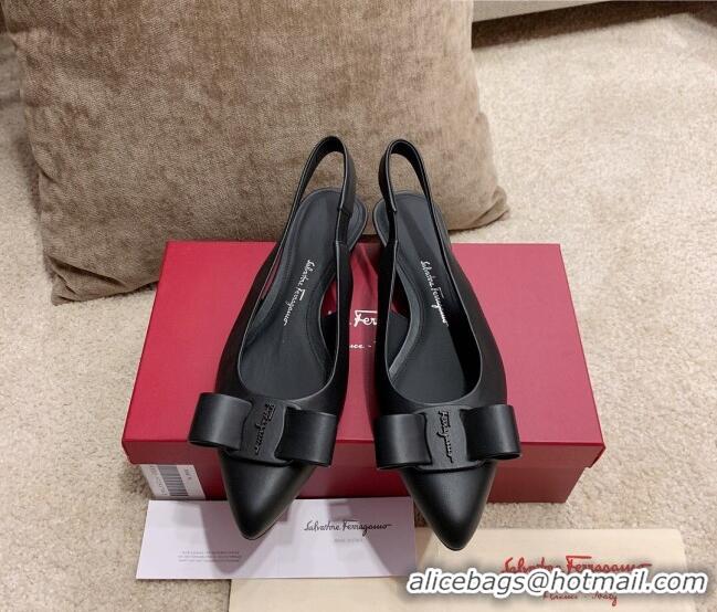 Top Grade Salvatore Ferragamo Viva Lambskin Bow Slingback 051223 Black 2021