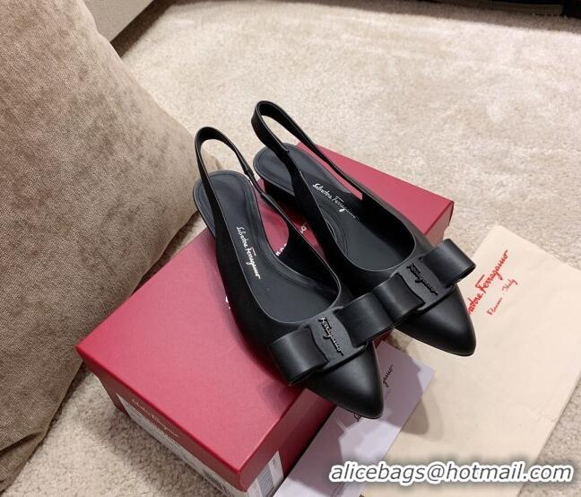 Top Grade Salvatore Ferragamo Viva Lambskin Bow Slingback 051223 Black 2021