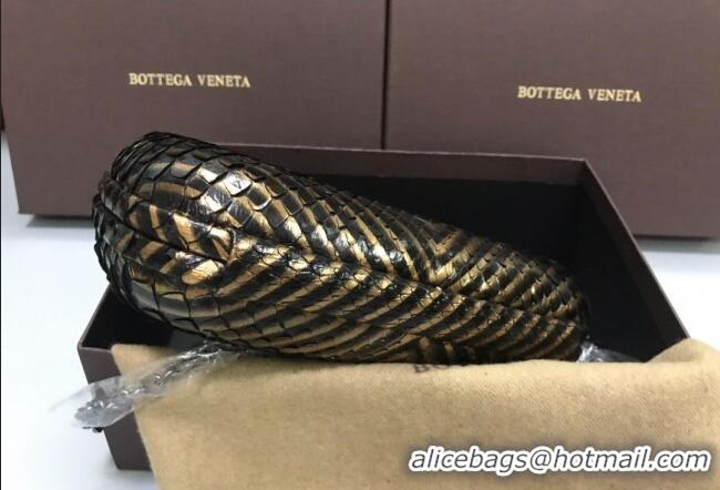 Best Price Bottega Veneta Knot Clutch in Pythonskin Calfskin BV2101 Black/Gold 2021