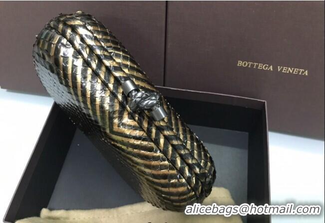 Best Price Bottega Veneta Knot Clutch in Pythonskin Calfskin BV2101 Black/Gold 2021