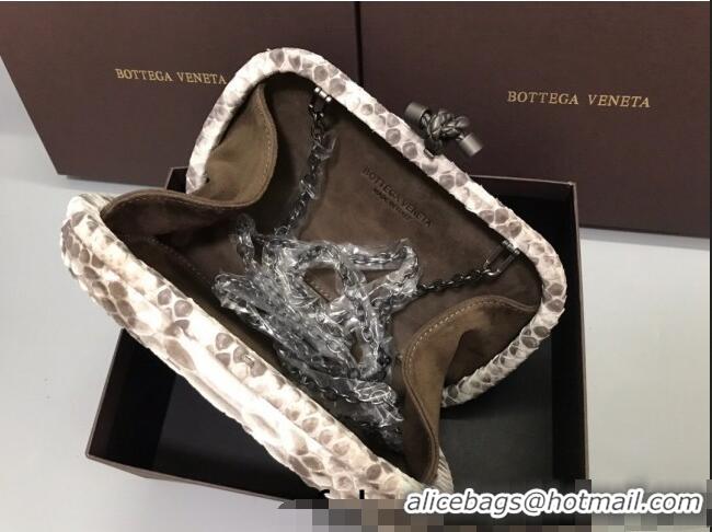 Grade Quality Bottega Veneta Knot Clutch in Pythonskin Calfskin BV2101 Grey/White 2021