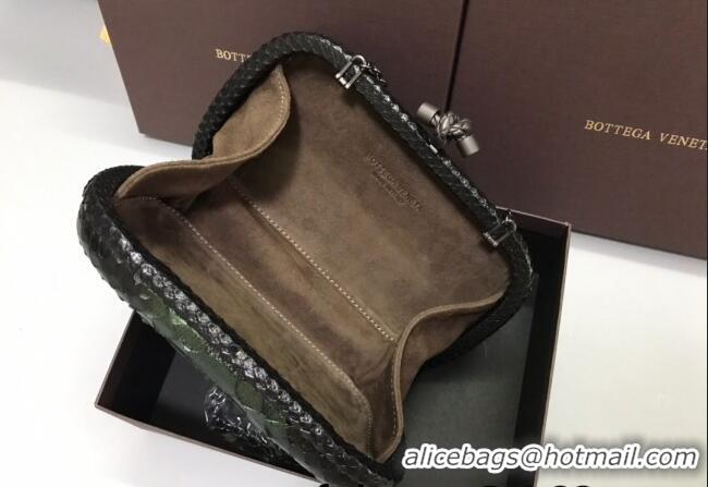 Buy Discount Bottega Veneta Knot Clutch in Pythonskin Calfskin BV2101 Green 2021