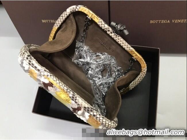 Top Quality Bottega Veneta Knot Clutch in Pythonskin Calfskin BV2101 Grey/Gold 2021