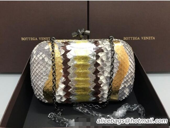 Top Quality Bottega Veneta Knot Clutch in Pythonskin Calfskin BV2101 Grey/Gold 2021