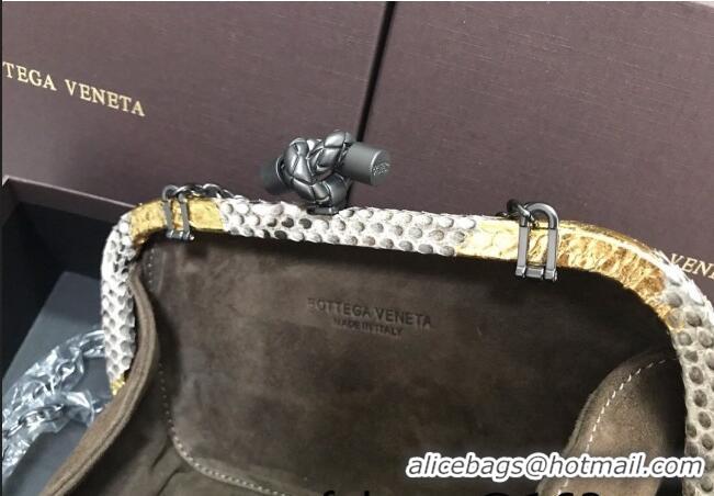 Top Quality Bottega Veneta Knot Clutch in Pythonskin Calfskin BV2101 Grey/Gold 2021