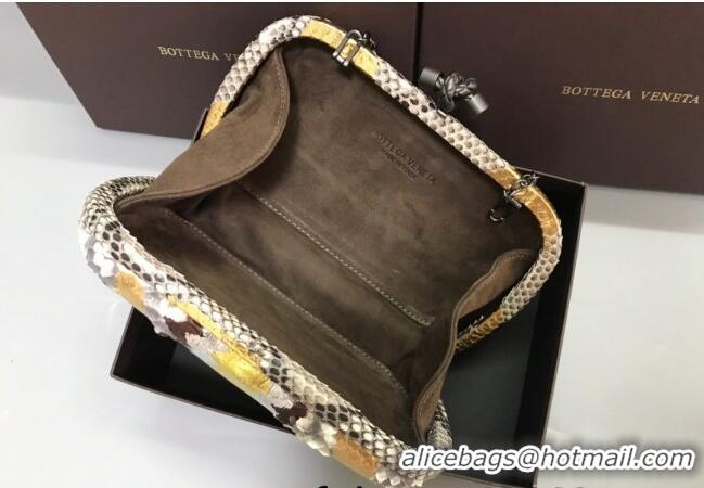 Top Quality Bottega Veneta Knot Clutch in Pythonskin Calfskin BV2101 Grey/Gold 2021