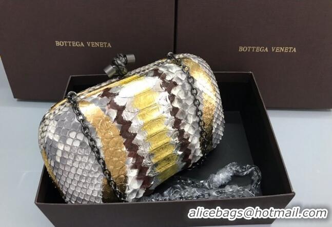 Top Quality Bottega Veneta Knot Clutch in Pythonskin Calfskin BV2101 Grey/Gold 2021