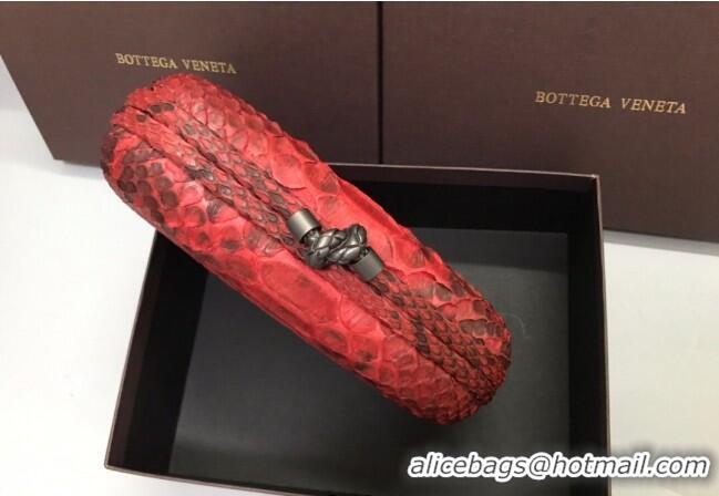 Fashionable Bottega Veneta Knot Clutch in Pythonskin Calfskin BV2101 Red 2021