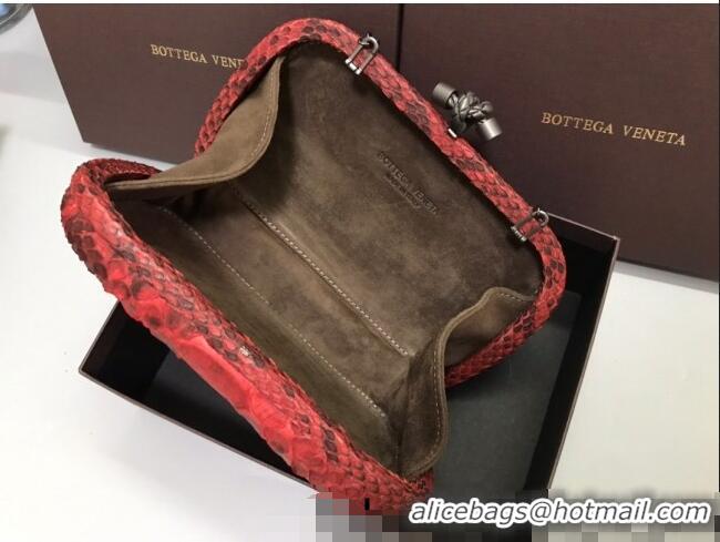 Fashionable Bottega Veneta Knot Clutch in Pythonskin Calfskin BV2101 Red 2021