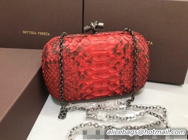 Fashionable Bottega Veneta Knot Clutch in Pythonskin Calfskin BV2101 Red 2021