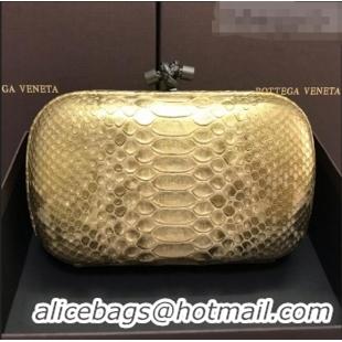 Good Looking Bottega Veneta Knot Clutch in Pythonskin Calfskin BV2101 Gold 2021