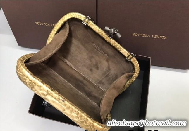 Good Looking Bottega Veneta Knot Clutch in Pythonskin Calfskin BV2101 Gold 2021