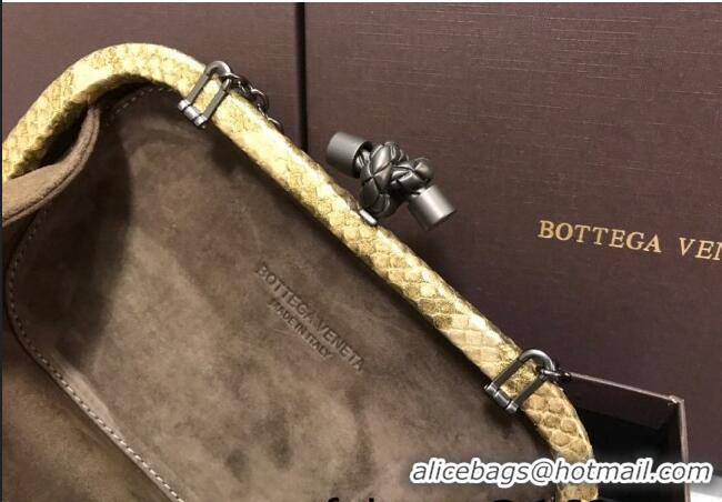 Good Looking Bottega Veneta Knot Clutch in Pythonskin Calfskin BV2101 Gold 2021