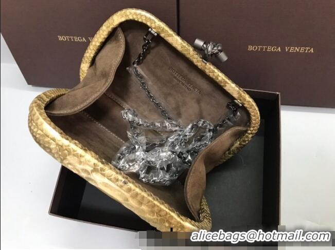 Good Looking Bottega Veneta Knot Clutch in Pythonskin Calfskin BV2101 Gold 2021