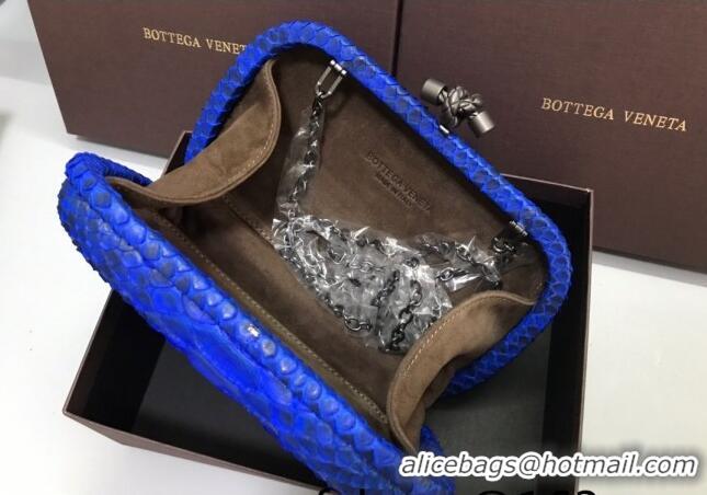 Top Design Bottega Veneta Knot Clutch in Pythonskin Calfskin BV2101 Blue 2021