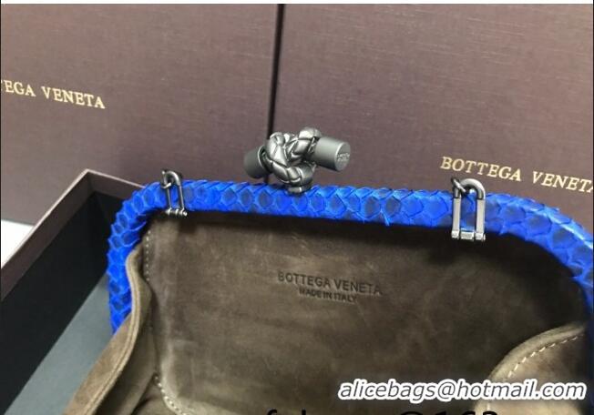 Top Design Bottega Veneta Knot Clutch in Pythonskin Calfskin BV2101 Blue 2021