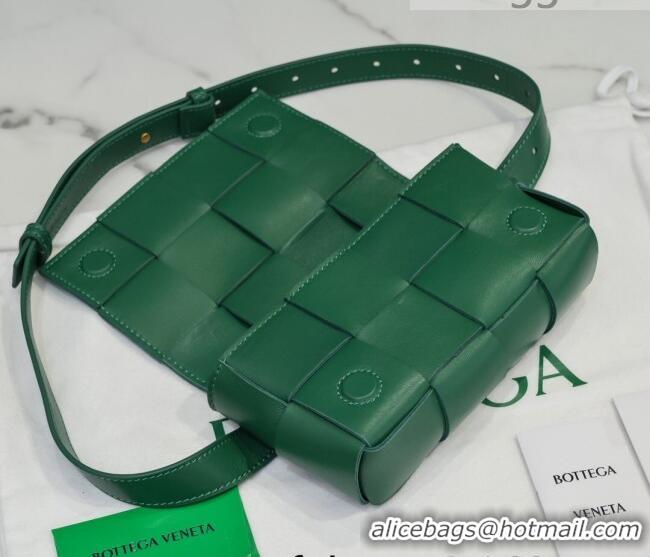 Top Grade Bottega Veneta The Belt Cassette Bag in Maxi-Woven Lambskin BV2114 Dark Green 2021