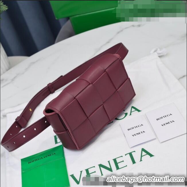 Free Shipping Bottega Veneta The Belt Cassette Bag in Maxi-Woven Lambskin BV2114 Burgundy 2021