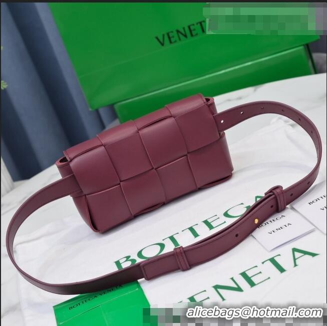 Free Shipping Bottega Veneta The Belt Cassette Bag in Maxi-Woven Lambskin BV2114 Burgundy 2021