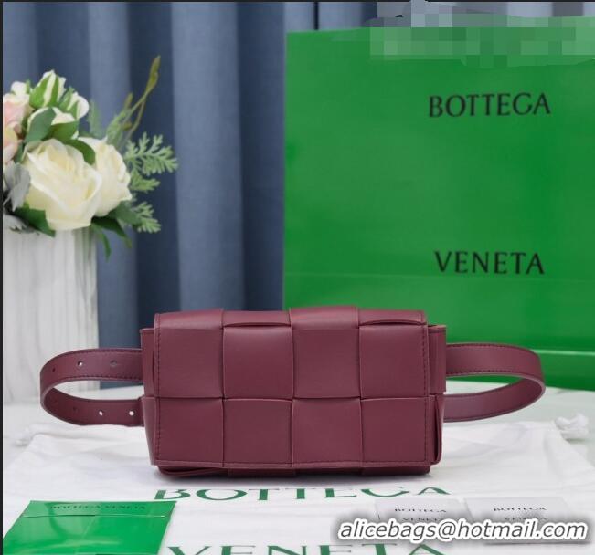 Free Shipping Bottega Veneta The Belt Cassette Bag in Maxi-Woven Lambskin BV2114 Burgundy 2021