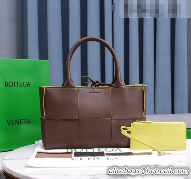 New Design Bottega Veneta Arco Tote Bag in Maxi-Woven Lambskin 609175 Burgundy/Yellow 2021