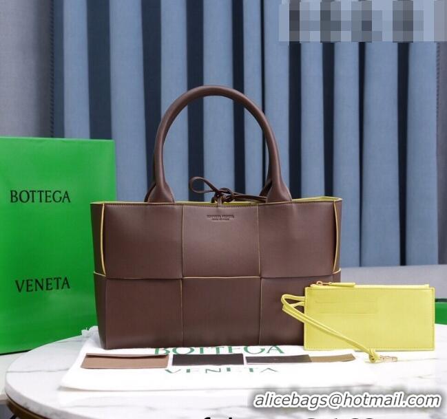 New Design Bottega Veneta Arco Tote Bag in Maxi-Woven Lambskin 609175 Burgundy/Yellow 2021