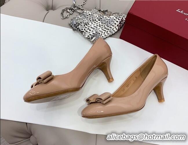 Charming Salvatore Ferragamo Carla Patent Leather Bow Pumps 5.5cm 051229 Nude 2021