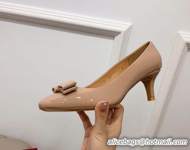 Charming Salvatore Ferragamo Carla Patent Leather Bow Pumps 5.5cm 051229 Nude 2021