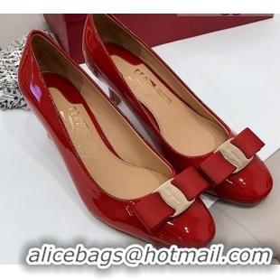 Good Quality Salvatore Ferragamo Carla Patent Leather Bow Pumps 5.5cm 051229 Red 2021