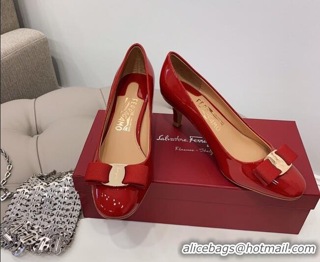 Good Quality Salvatore Ferragamo Carla Patent Leather Bow Pumps 5.5cm 051229 Red 2021