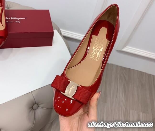 Good Quality Salvatore Ferragamo Carla Patent Leather Bow Pumps 5.5cm 051229 Red 2021