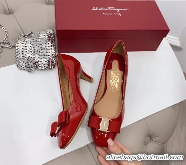 Good Quality Salvatore Ferragamo Carla Patent Leather Bow Pumps 5.5cm 051229 Red 2021