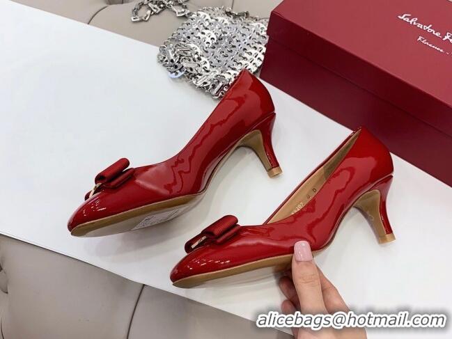 Good Quality Salvatore Ferragamo Carla Patent Leather Bow Pumps 5.5cm 051229 Red 2021