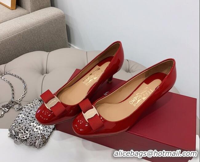 Good Quality Salvatore Ferragamo Carla Patent Leather Bow Pumps 5.5cm 051229 Red 2021