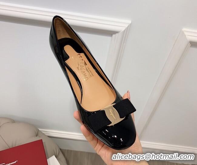 Sumptuous Salvatore Ferragamo Carla Patent Leather Bow Pumps 5.5cm 051229 Black 2021