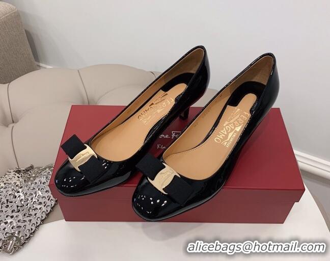 Sumptuous Salvatore Ferragamo Carla Patent Leather Bow Pumps 5.5cm 051229 Black 2021