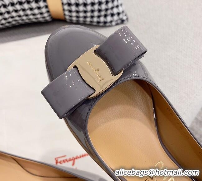 Good Quality Salvatore Ferragamo Patent Leather Bow Ballerinas 051232 Grey/Gold