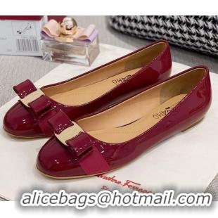 Grade Quality Salvatore Ferragamo Patent Leather Bow Ballerinas 051232 Burgundy/Gold