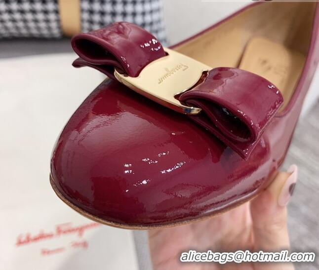 Grade Quality Salvatore Ferragamo Patent Leather Bow Ballerinas 051232 Burgundy/Gold