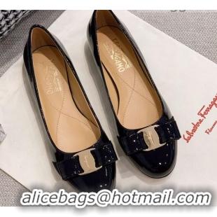 Top Design Salvatore Ferragamo Patent Leather Bow Ballerinas 051232 Black/Gold