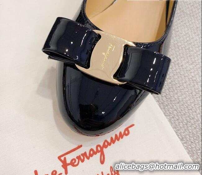 Top Design Salvatore Ferragamo Patent Leather Bow Ballerinas 051232 Black/Gold