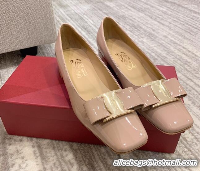 Good Taste Salvatore Ferragamo Patent Leather Bow Pumps 2.5cm 051236 Nude 2021