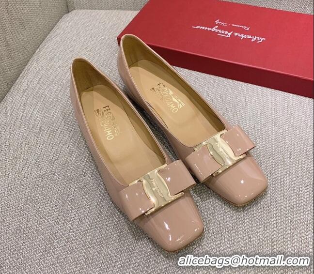 Good Taste Salvatore Ferragamo Patent Leather Bow Pumps 2.5cm 051236 Nude 2021