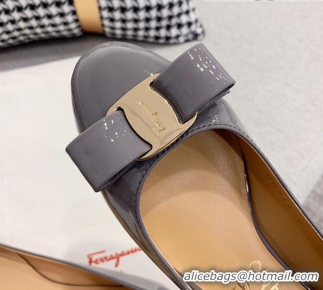 Perfect Salvatore Ferragamo Patent Leather Bow Pumps 2.5cm 051236 Grey/Gold 2021