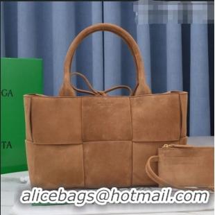 Discount Bottega Veneta Arco Tote Bag in Maxi-Woven Suede 609175 Camel Brown 2021